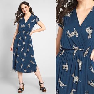 Modcloth Modcloth Easily Adored Zebra Mock wrap midi dress